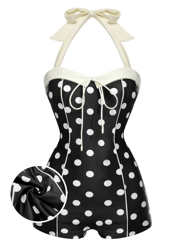 [US Warehouse] Black 1950s Polka Dots Halter Swimsuit sold by Retro Stage