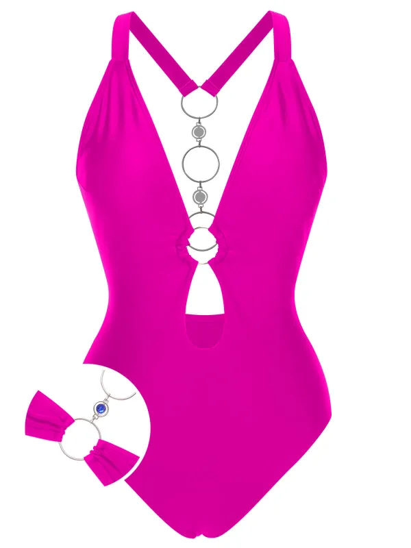 [US Warehouse] 1950s Solid Hollow-out One-Piece Swimsuit sold by Retro Stage