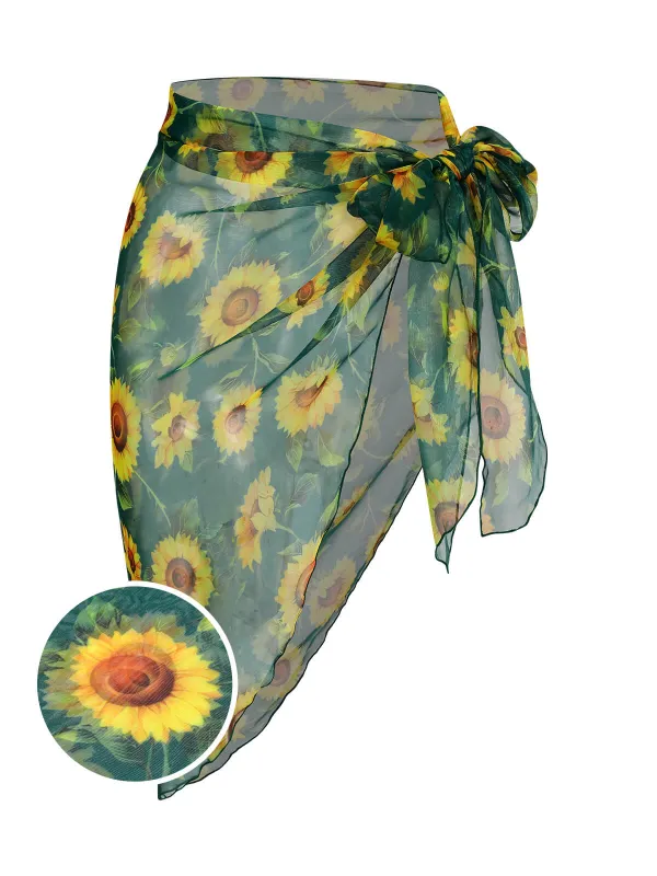 [US Warehouse] Green 1940s Chiffon Sunflowers Cover-up sold by Retro Stage