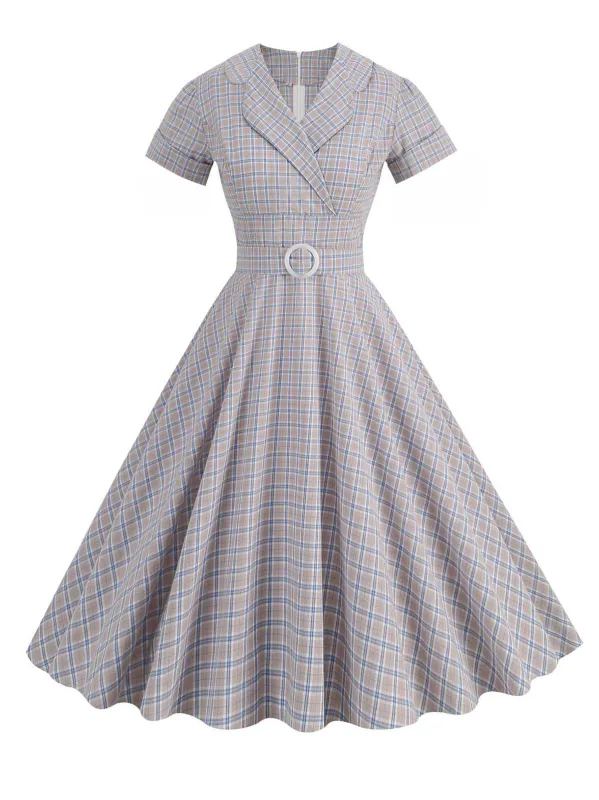 1950s Lapel Plaids Belted Dress sold by Retro Stage