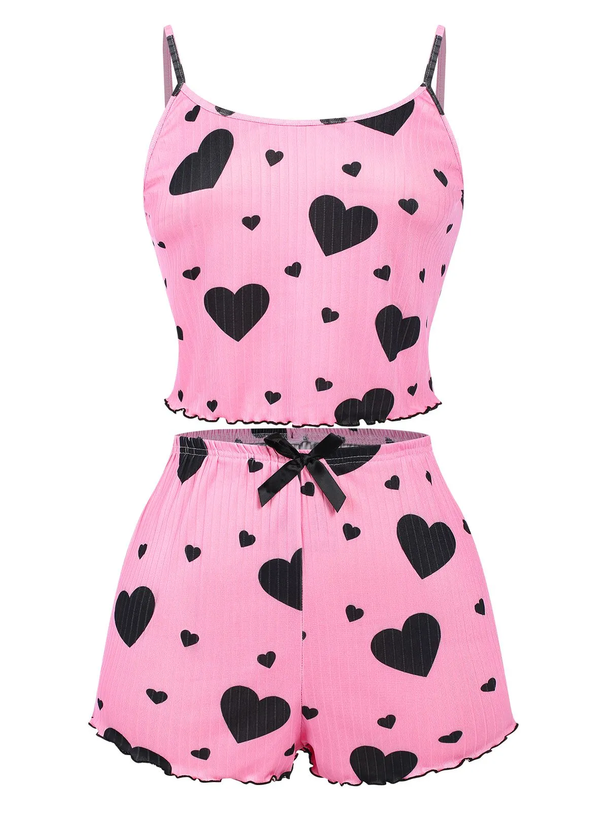 Pink 1950s Spaghetti Strap Bow Heart Pajama sold by Retro Stage