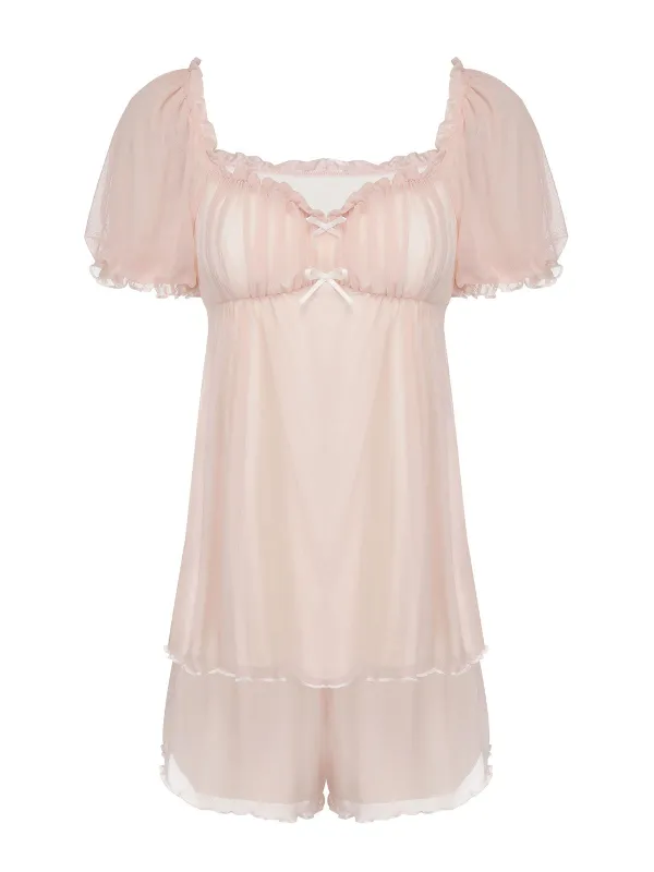 Pink 1950s Sweetheart Collar Short Pajamas sold by Retro Stage