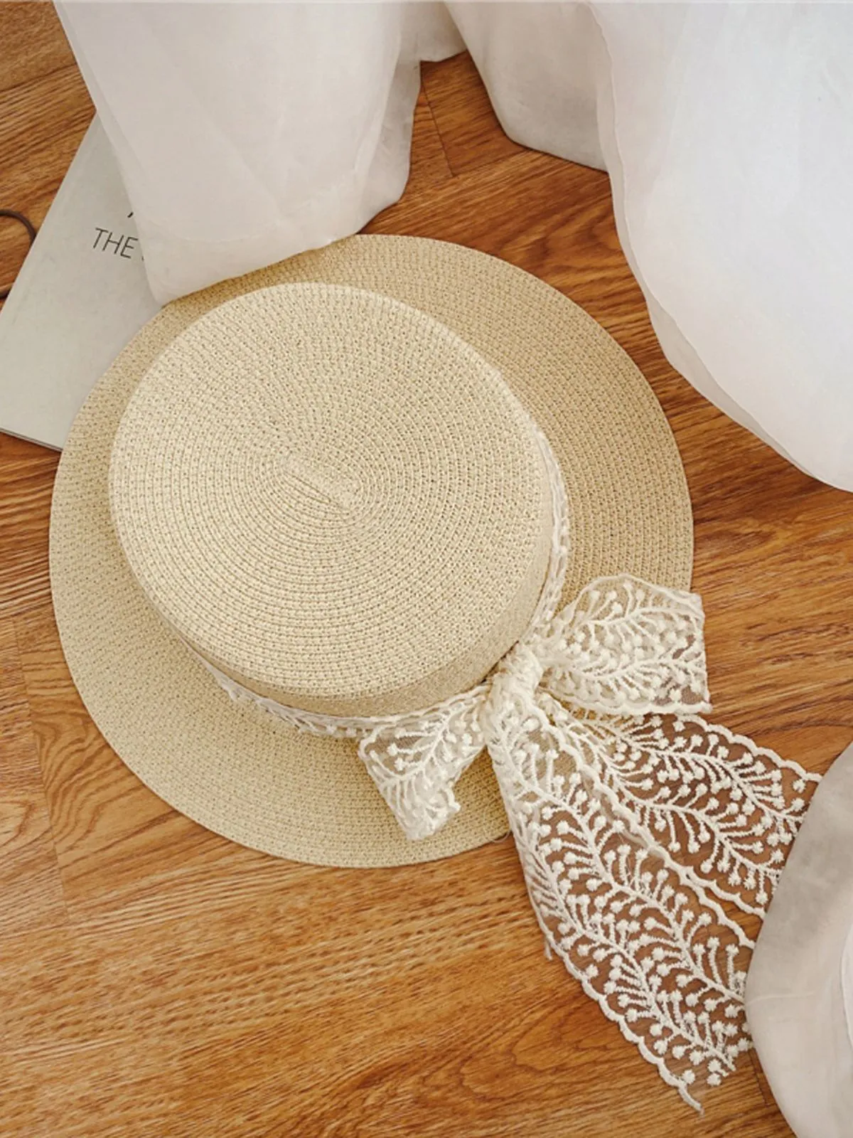 Light Khaki Vintage Ribbon Straw Sun Hat sold by Retro Stage product image thumbnail 2