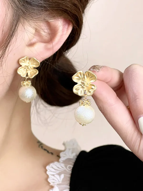 Retro Alloy Flower Pearl Earrings sold by Retro Stage