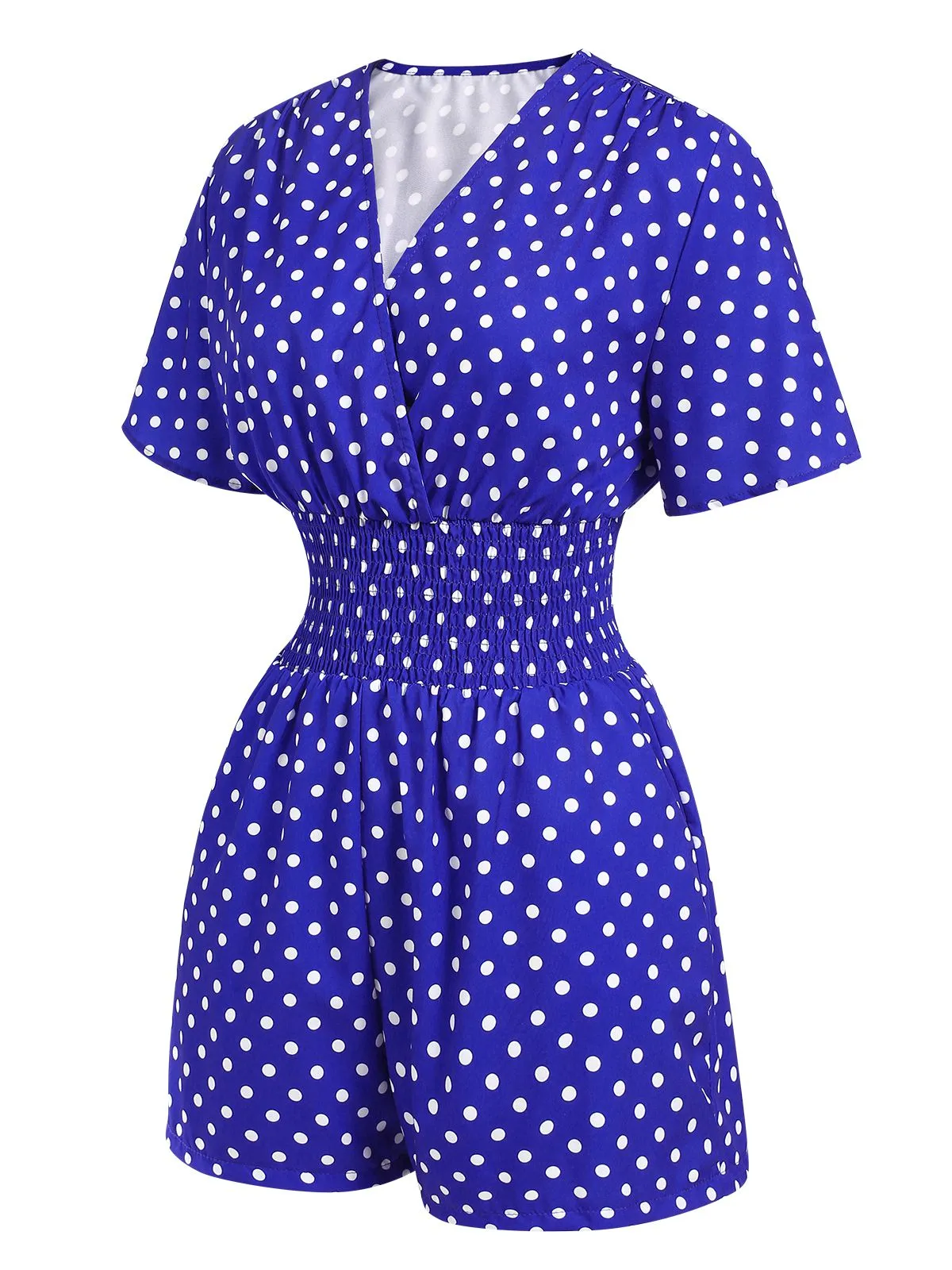 Blue 1940s V-Neck Polka Dots Romper sold by Retro Stage product image thumbnail 2