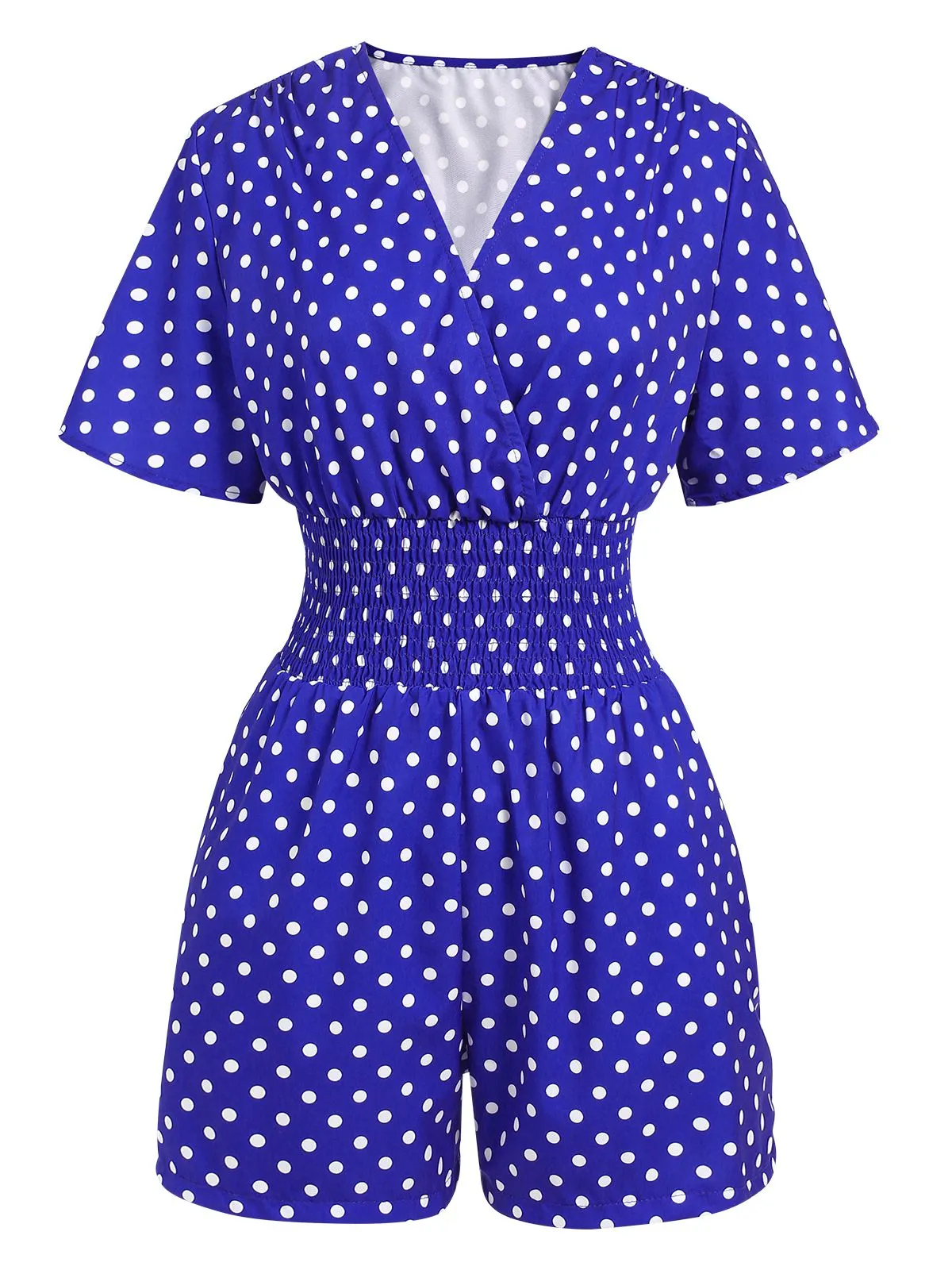 Blue 1940s V-Neck Polka Dots Romper sold by Retro Stage