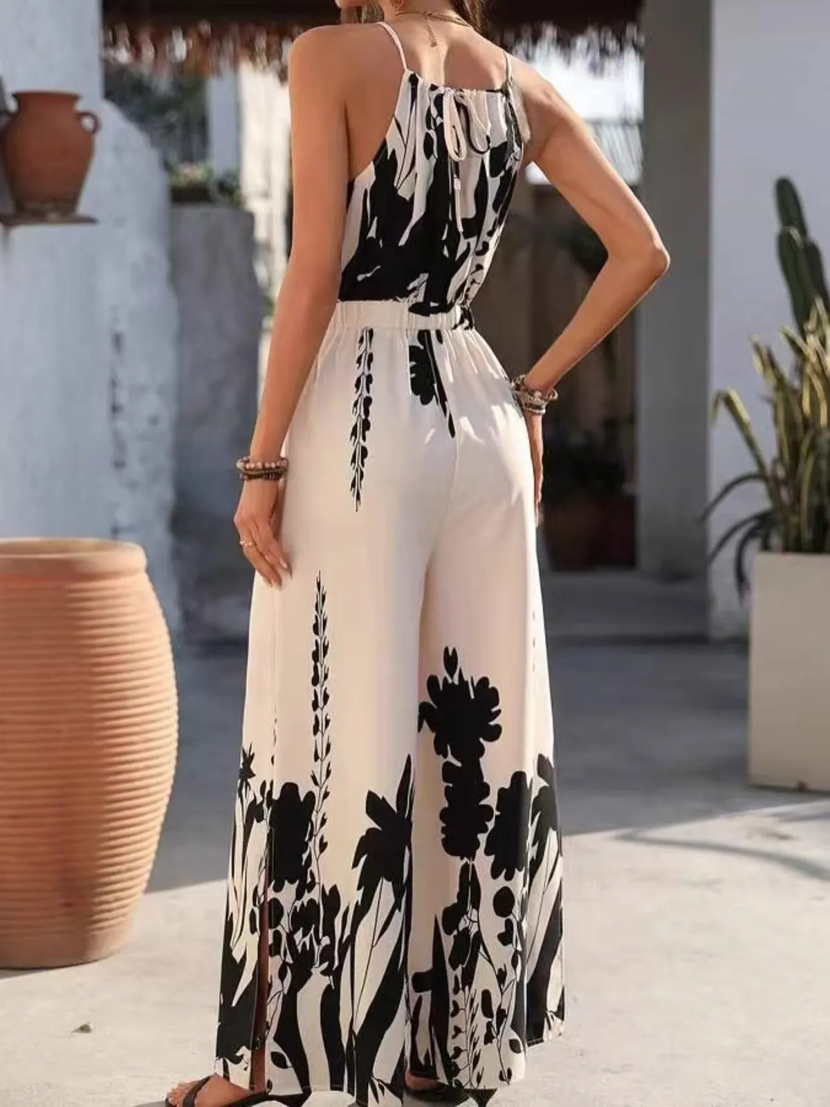 White 1930s Silhouette Plants Spaghetti Straps Jumpsuit sold by Retro Stage product image thumbnail 3