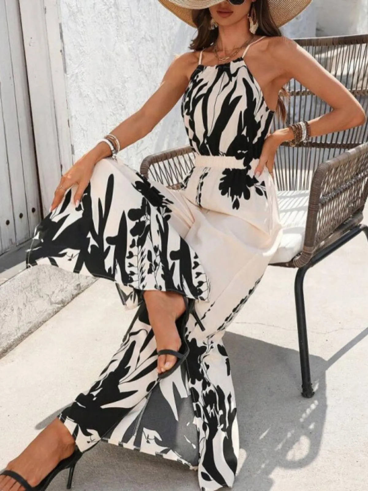 White 1930s Silhouette Plants Spaghetti Straps Jumpsuit sold by Retro Stage product image thumbnail 5