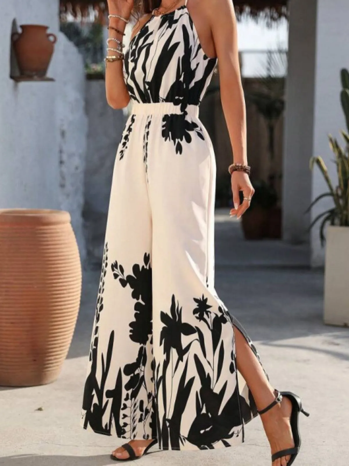 White 1930s Silhouette Plants Spaghetti Straps Jumpsuit sold by Retro Stage product image thumbnail 2