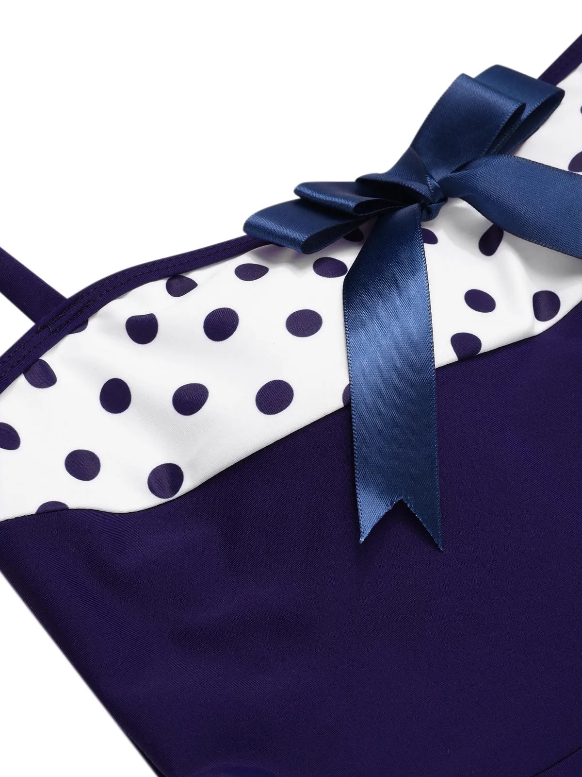 Blue 1940s Polka Dots Patchwork Halter Swimdress sold by Retro Stage product image thumbnail 5