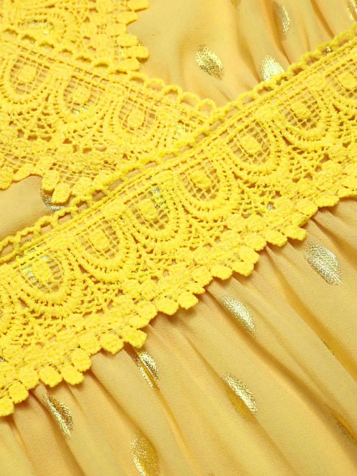 Yellow 1950s Lace Patchwork Polka Dots Dress sold by Retro Stage product image thumbnail 5