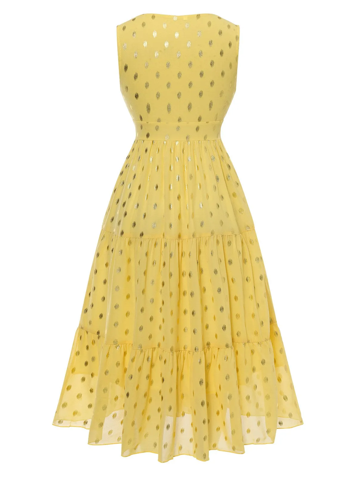 Yellow 1950s Lace Patchwork Polka Dots Dress sold by Retro Stage product image thumbnail 2