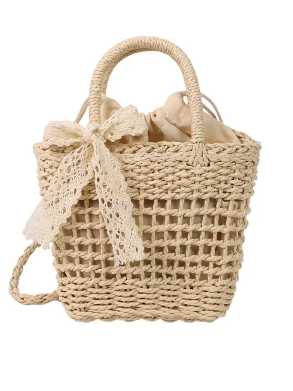 Vintage Boho Bow Straw Handbag sold by Retro Stage