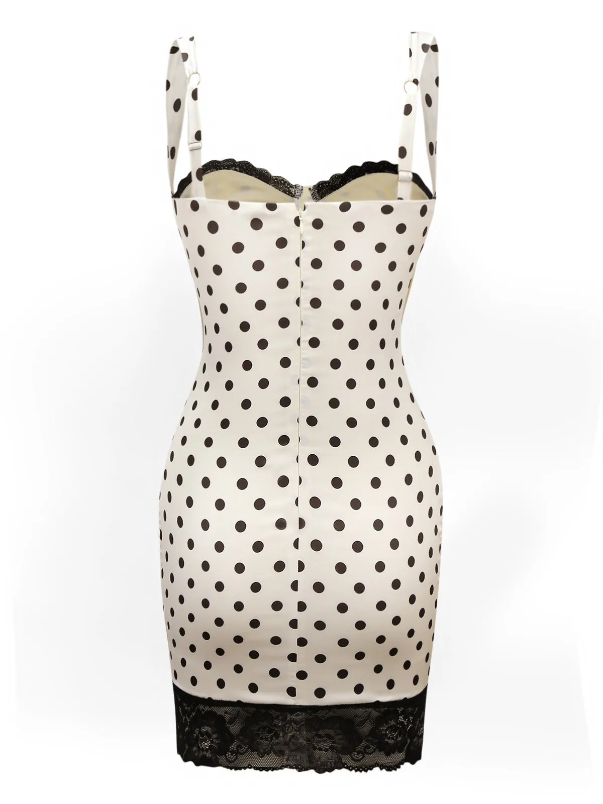 White 1960s Polka Dots Lace Patchwork Bodycon Dress sold by Retro Stage product image thumbnail 2