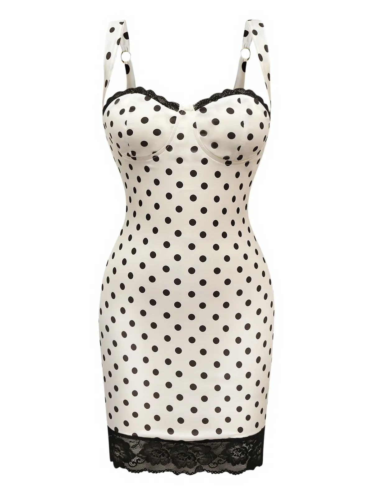 White 1960s Polka Dots Lace Patchwork Bodycon Dress sold by Retro Stage