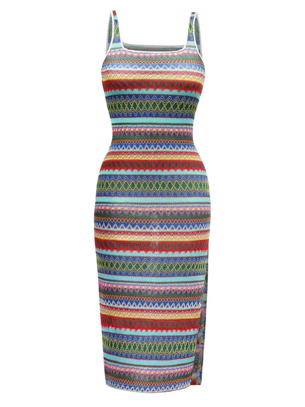 Multicolor 1960s Suspender Side Slit Pencil Dress sold by Retro Stage