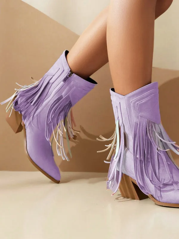 Vintage Tassel Mid Heel Flannelette Boots sold by Retro Stage