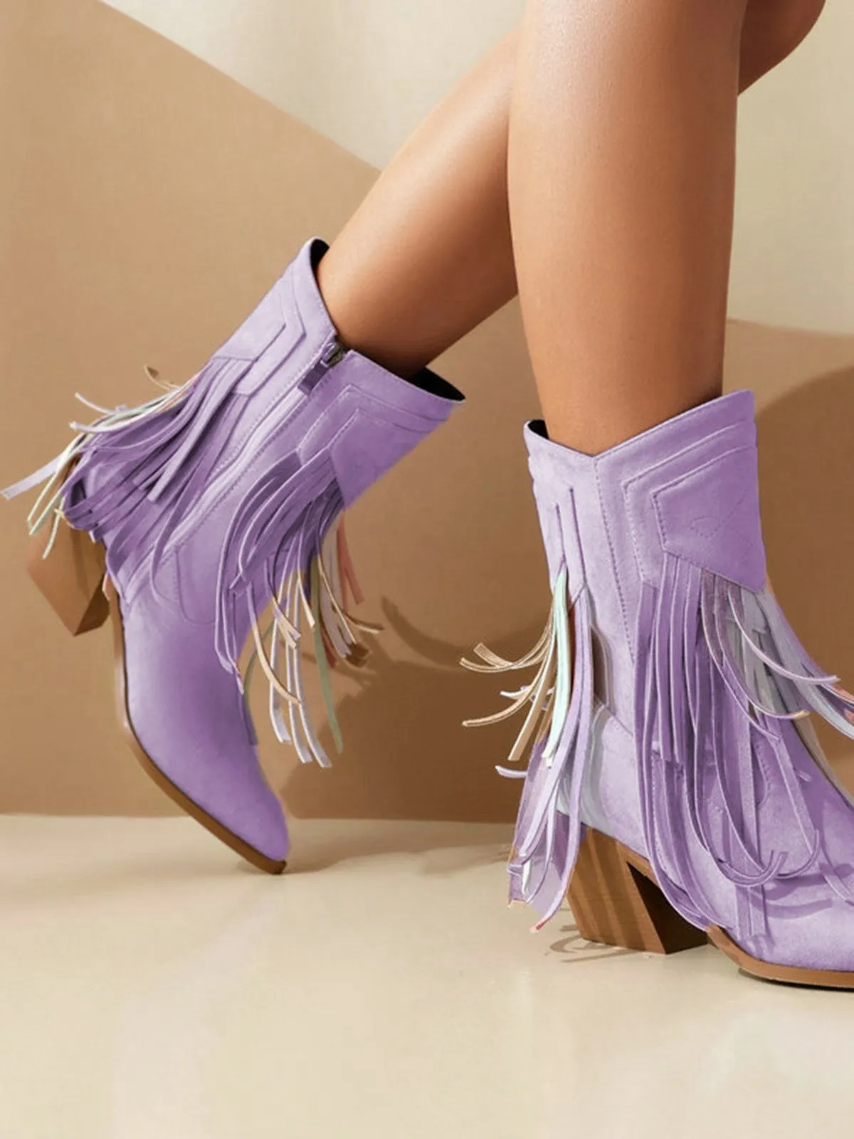 Vintage Tassel Mid Heel Flannelette Boots sold by Retro Stage