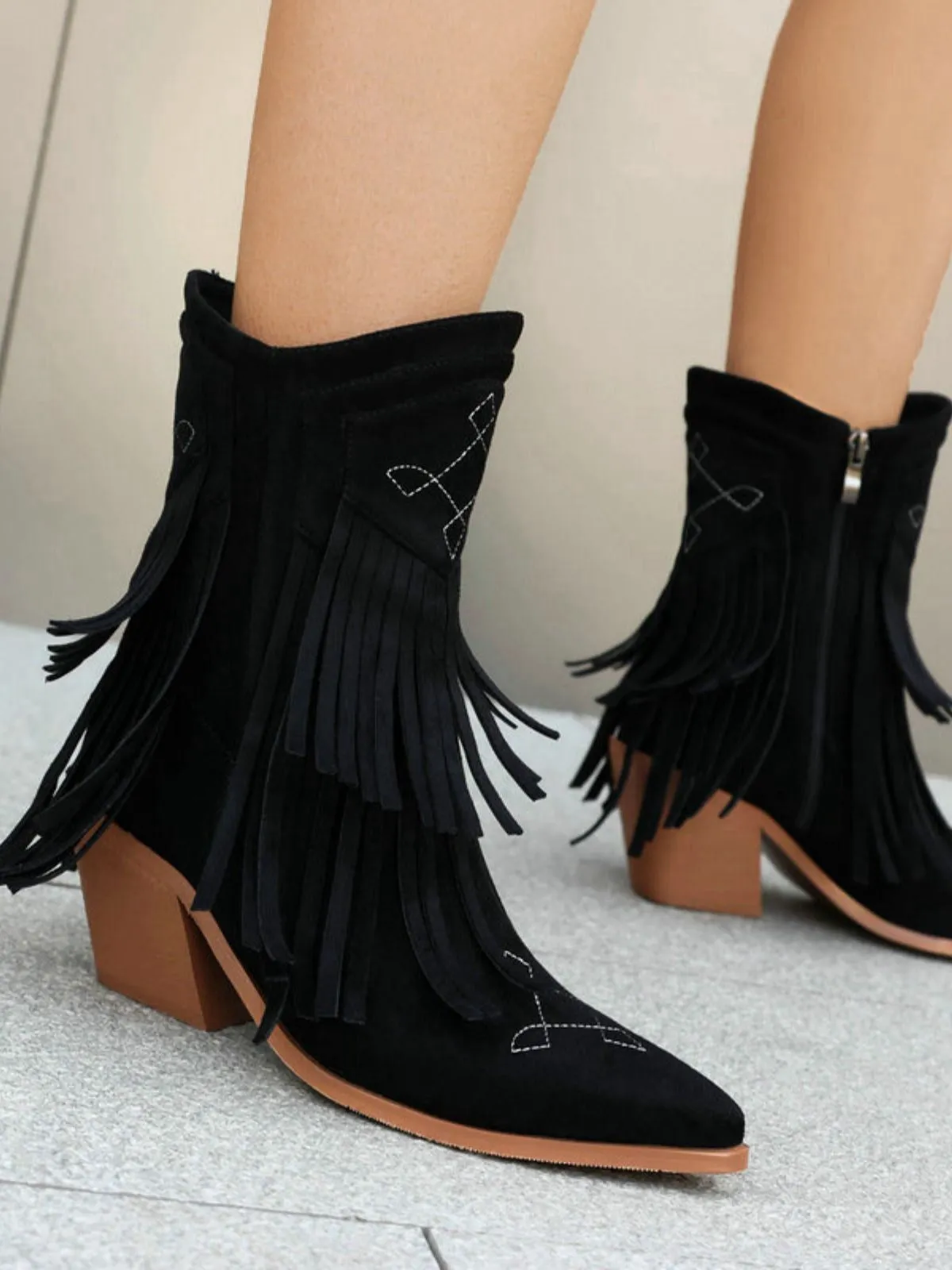 Vintage Tassel Mid Heel Flannelette Boots sold by Retro Stage product image thumbnail 5