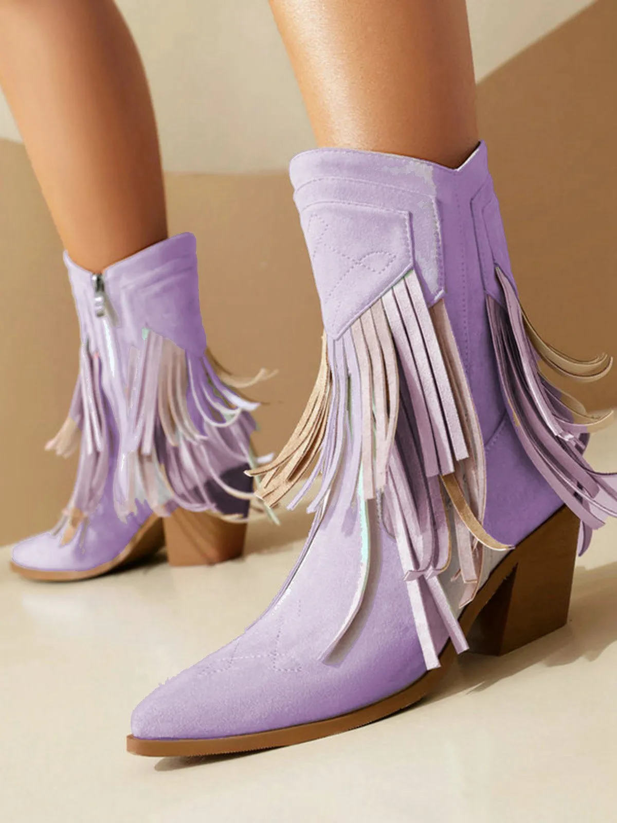 Vintage Tassel Mid Heel Flannelette Boots sold by Retro Stage product image thumbnail 2