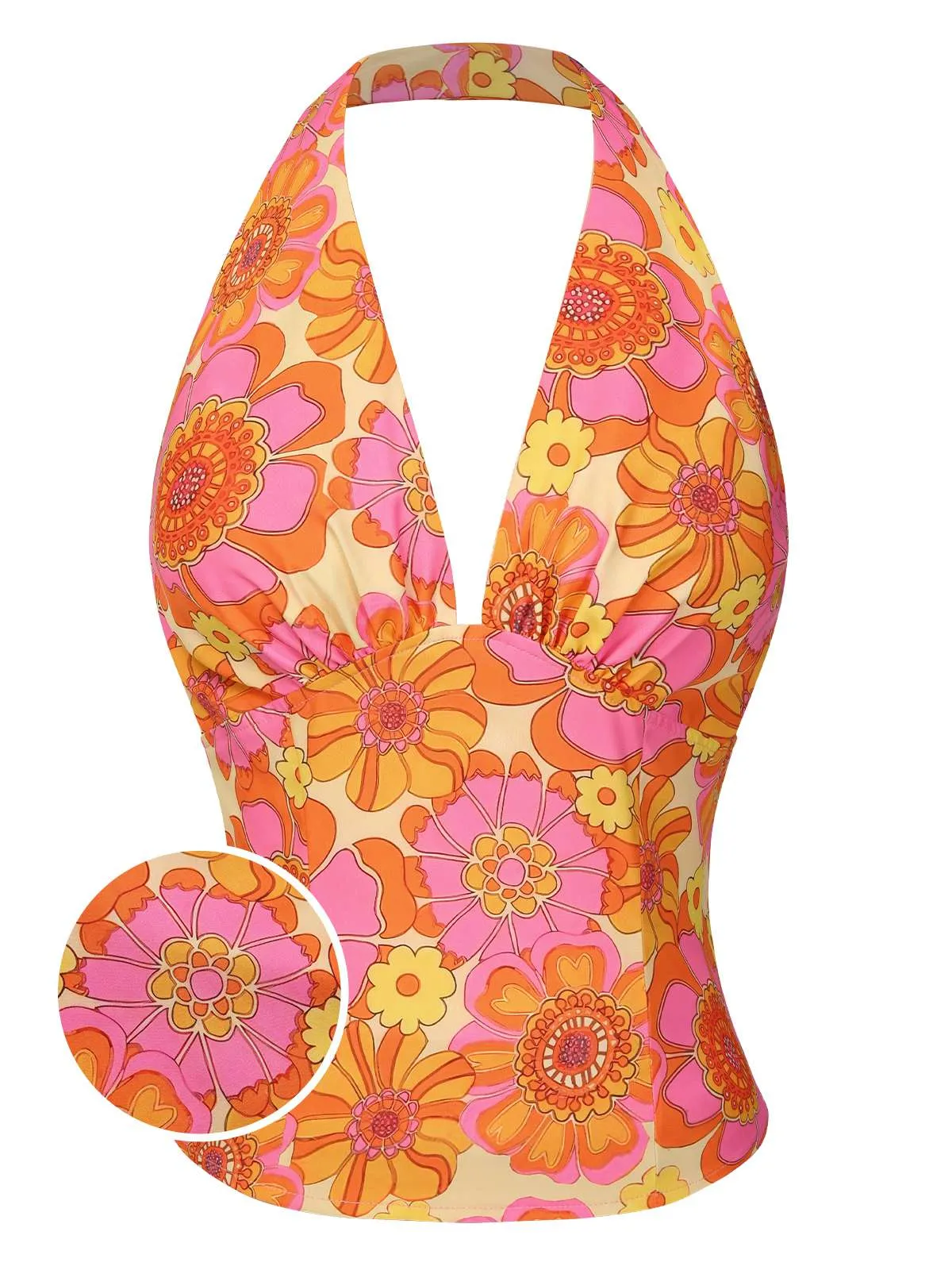 Orange 1960s Hippie Floral Halter Top sold by Retro Stage product image thumbnail 2