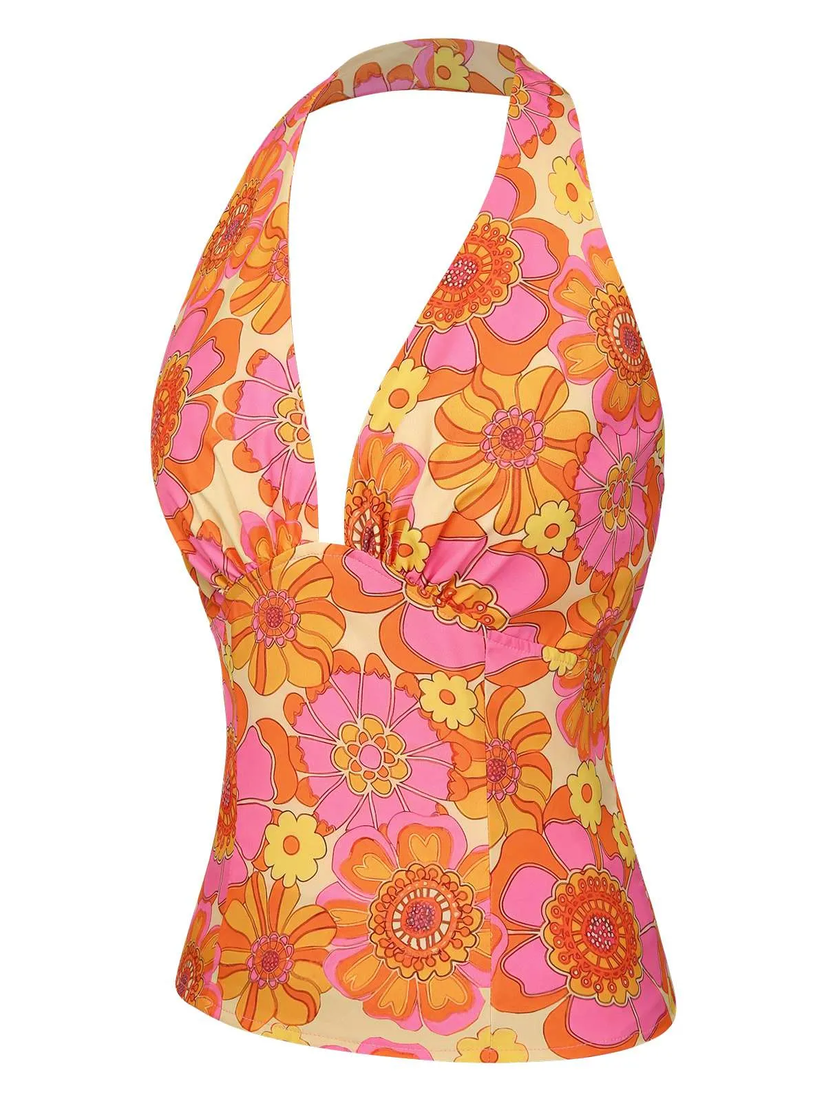Orange 1960s Hippie Floral Halter Top sold by Retro Stage product image thumbnail 4