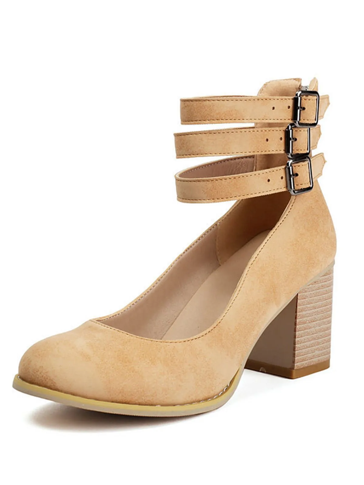 Round Toe Thick-Soled Wood-Grain Chunky Heel Shoes sold by Retro Stage product image thumbnail 3