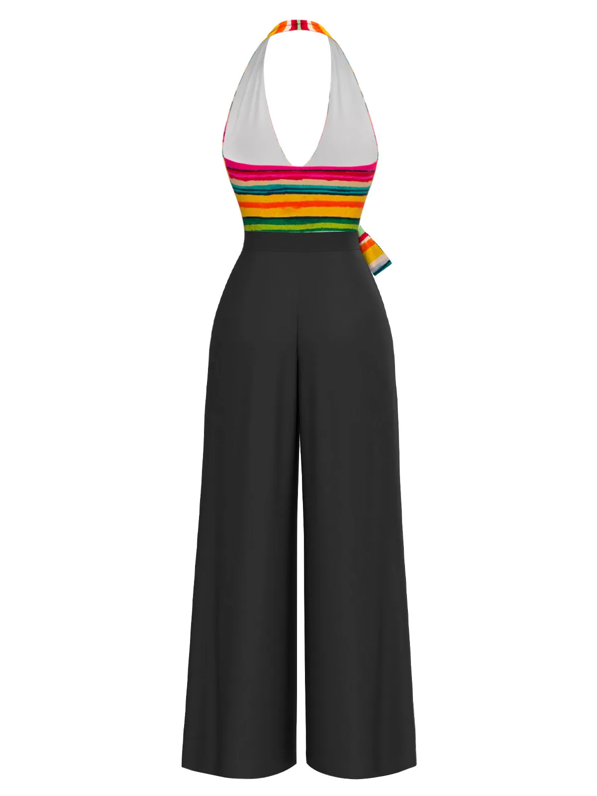 Multicolor 1970s Striped Bow Halter Jumpsuit sold by Retro Stage product image thumbnail 4