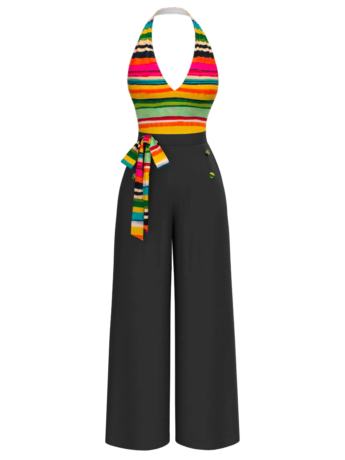 Multicolor 1970s Striped Bow Halter Jumpsuit sold by Retro Stage product image thumbnail 2