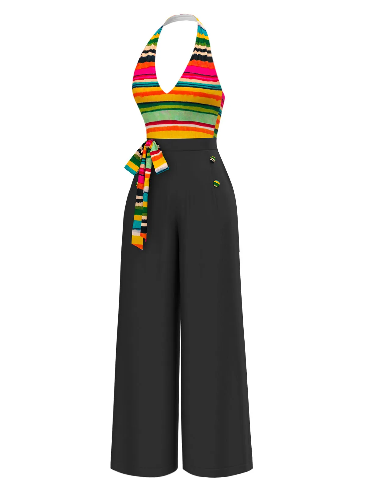 Multicolor 1970s Striped Bow Halter Jumpsuit sold by Retro Stage product image thumbnail 3