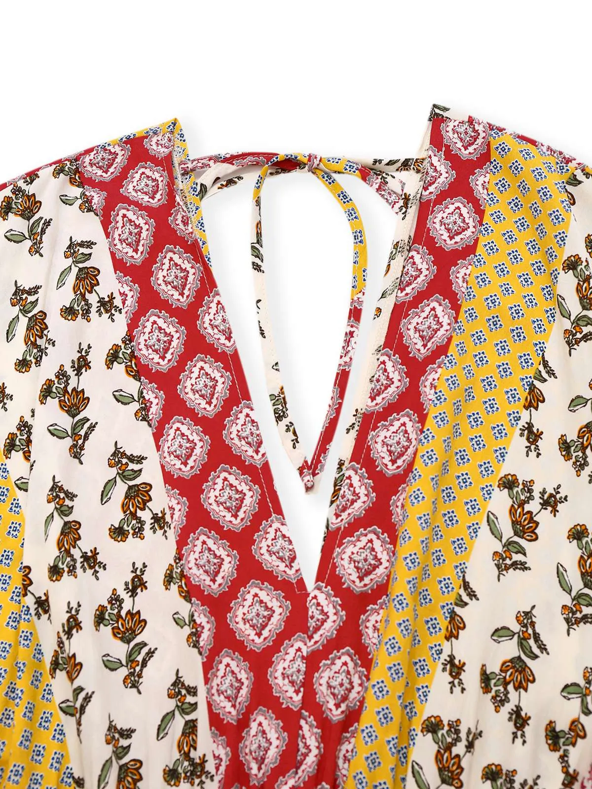 Yellow 1970s Bohemian Floral Tribal Pattern Jumpsuit sold by Retro Stage product image thumbnail 4