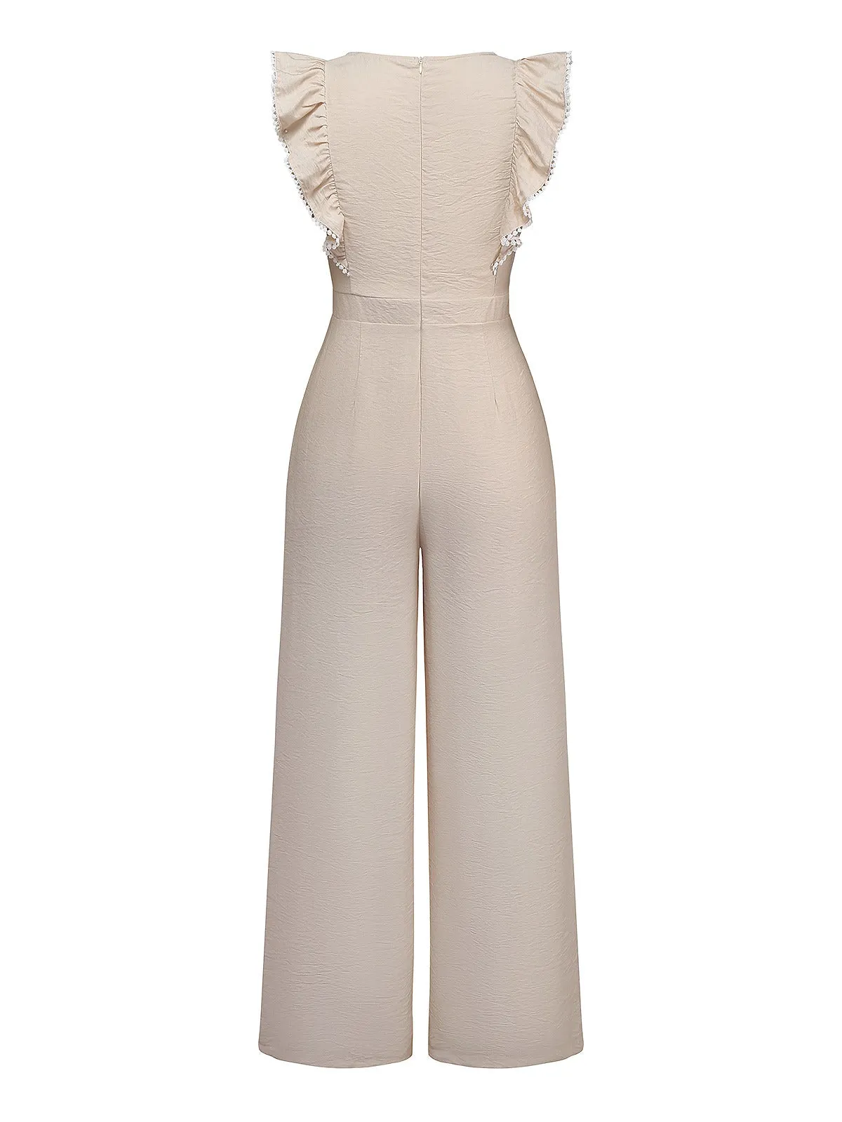 Beige 1950s Solid Ruffled Cap Sleeves Jumpsuit sold by Retro Stage product image thumbnail 2