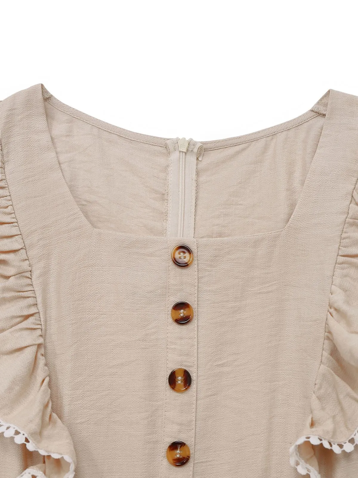 Beige 1950s Solid Ruffled Cap Sleeves Jumpsuit sold by Retro Stage product image thumbnail 3