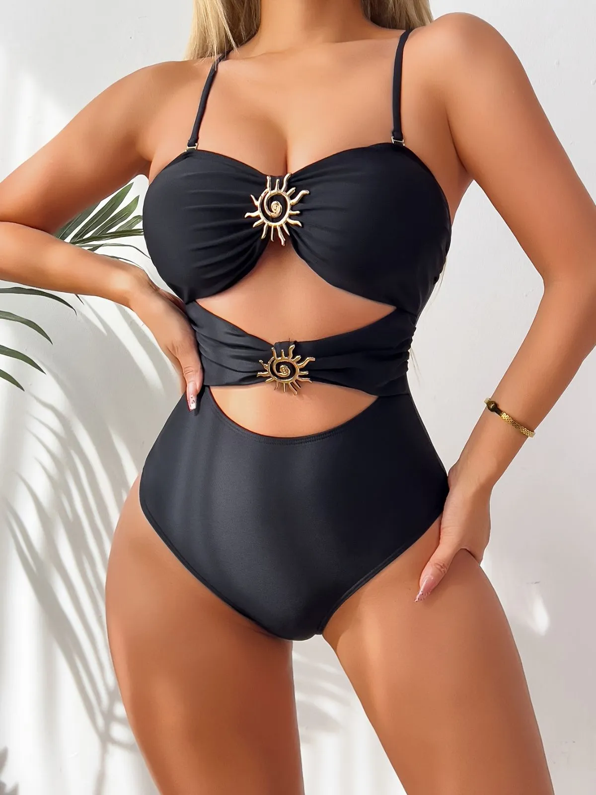 Black 1950s Strap Cut-Out One-Piece Swimsuit sold by Retro Stage product image thumbnail 3