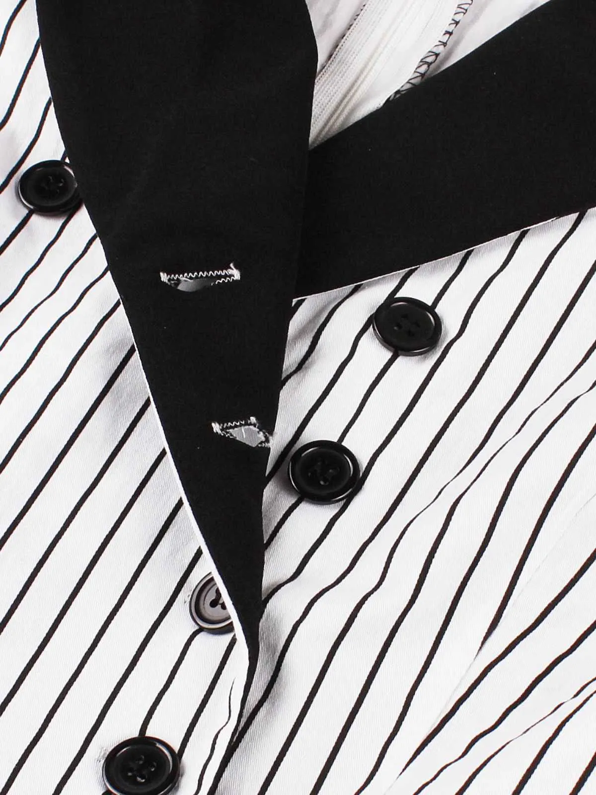 Black 1950s Vertical Stripe Patchwork Lapel Dress sold by Retro Stage product image thumbnail 5