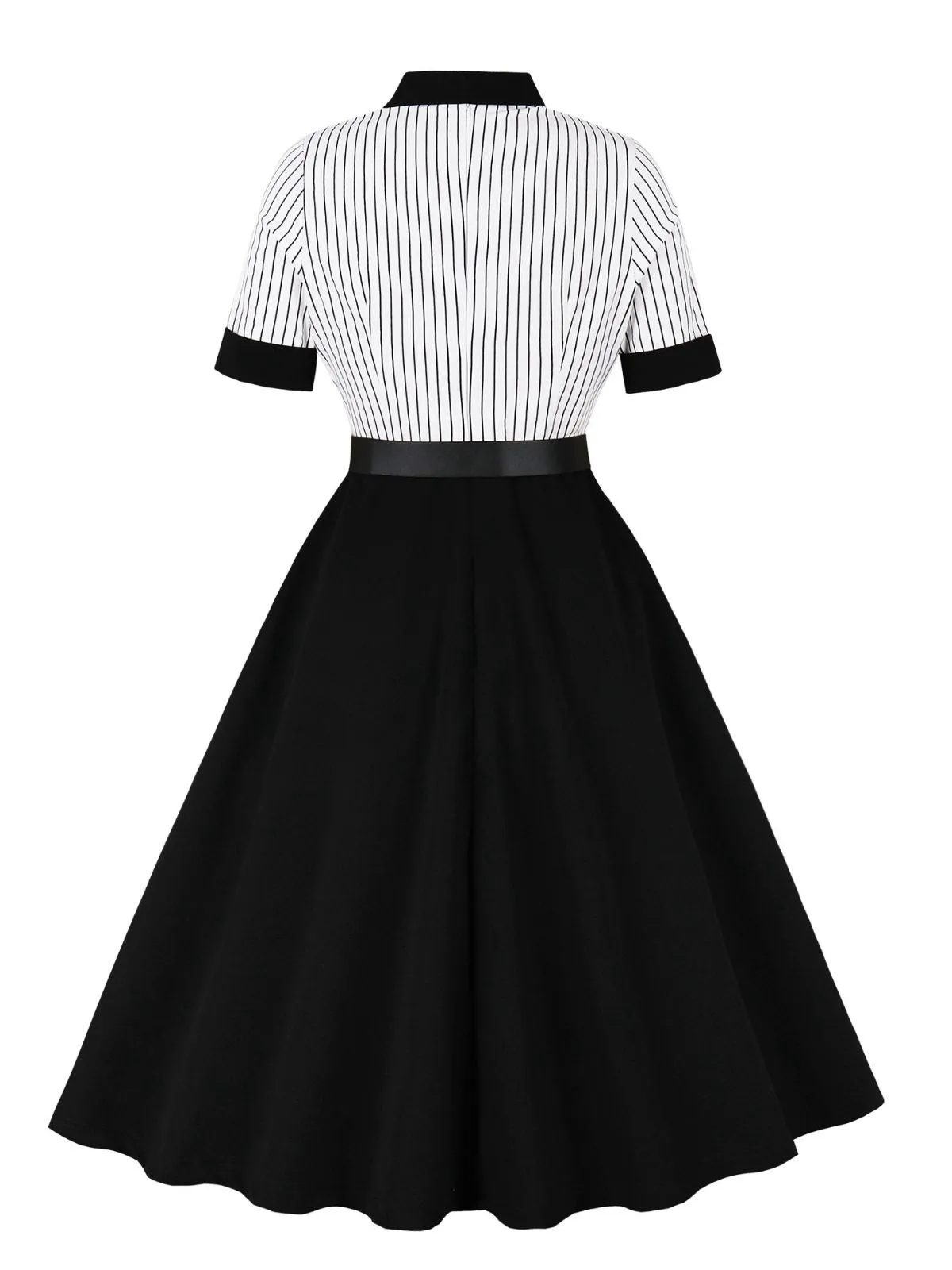 Black 1950s Vertical Stripe Patchwork Lapel Dress sold by Retro Stage product image thumbnail 2