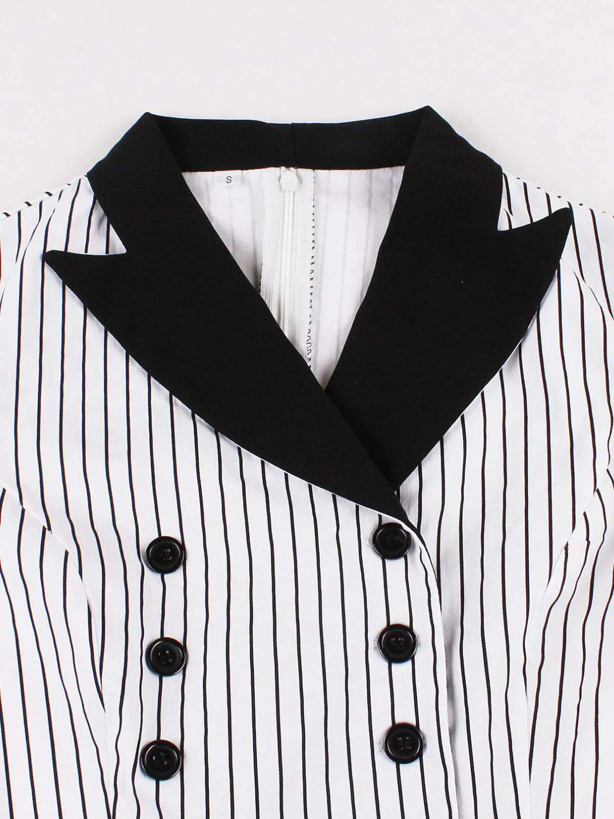 Black 1950s Vertical Stripe Patchwork Lapel Dress sold by Retro Stage product image thumbnail 3