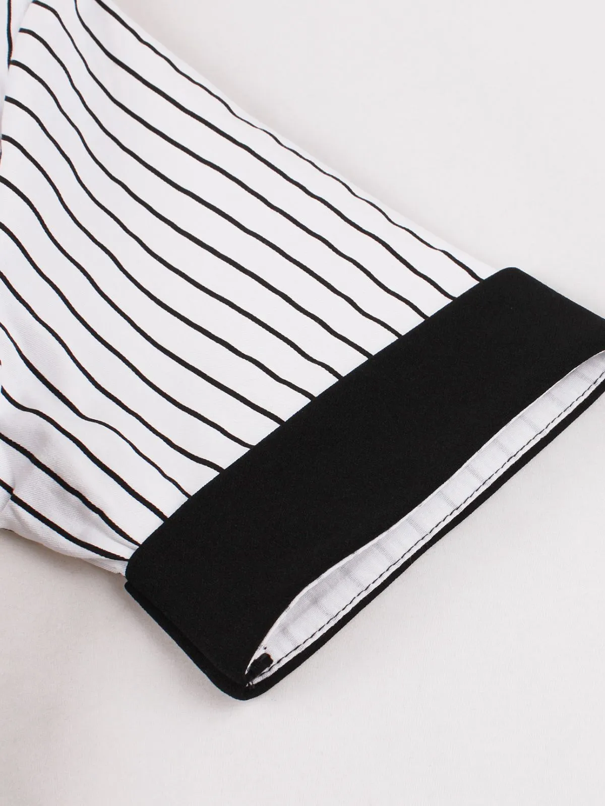 Black 1950s Vertical Stripe Patchwork Lapel Dress sold by Retro Stage product image thumbnail 4