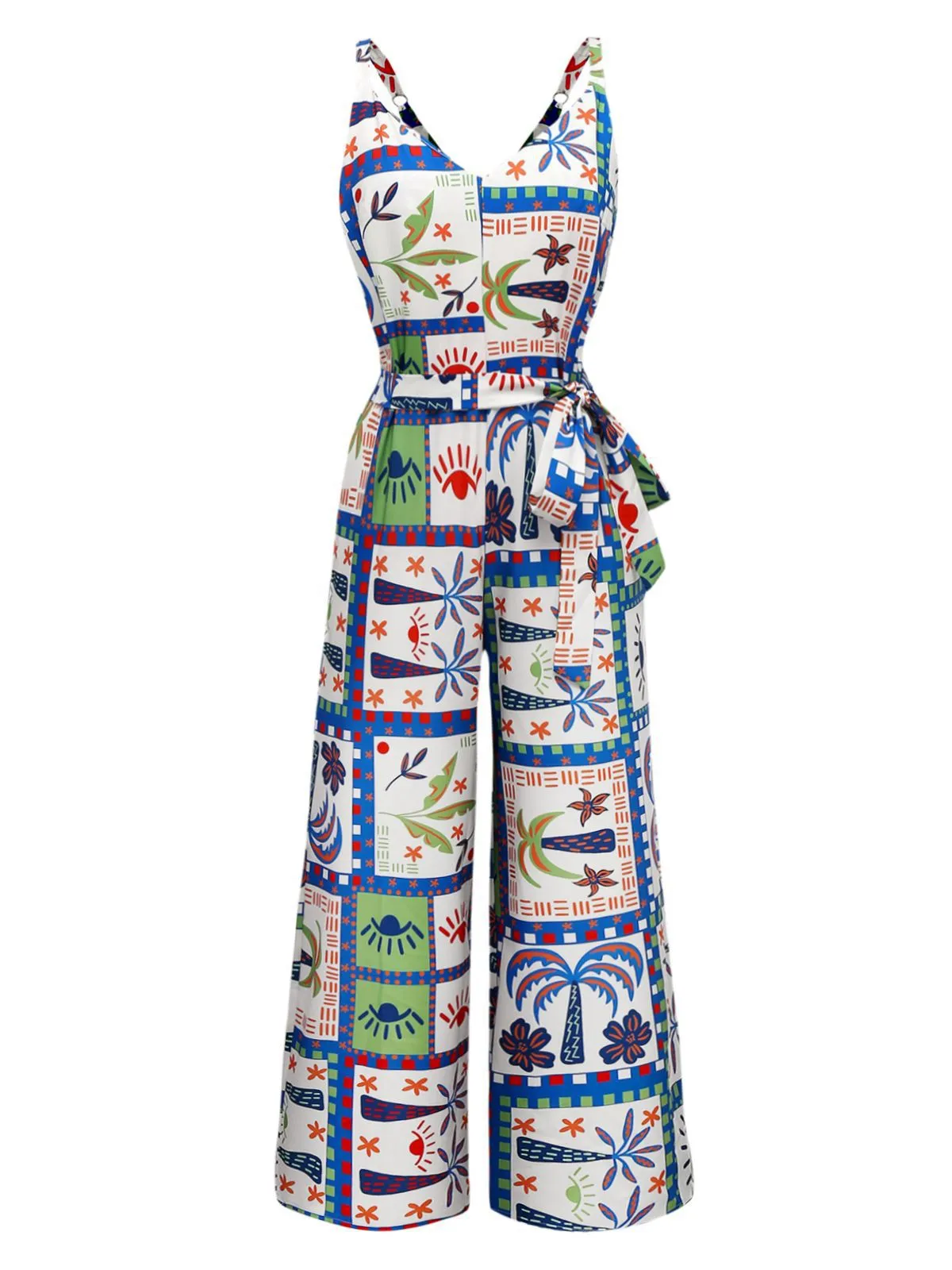 Blue 1930s Beach Print Sleeveless Jumpsuit sold by Retro Stage