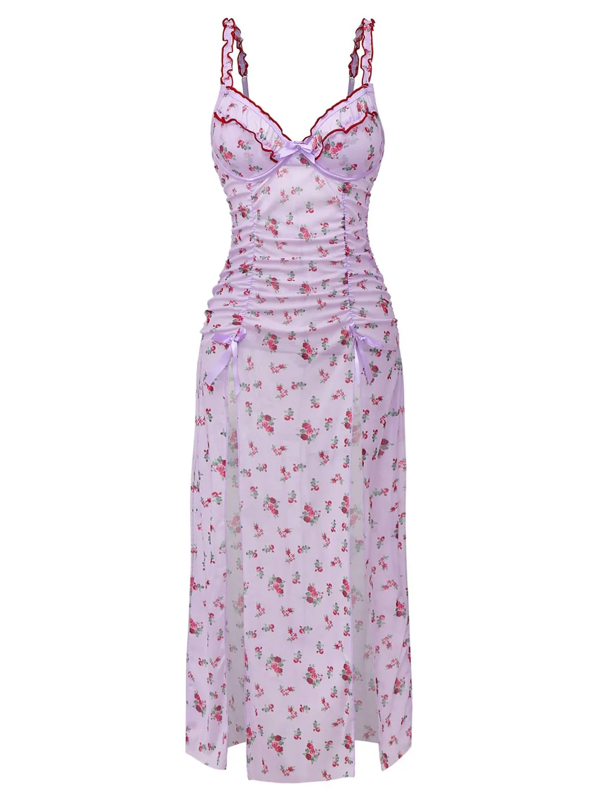 Lavender 1930s Ditsy Floral Bow Slip Nightdress sold by Retro Stage