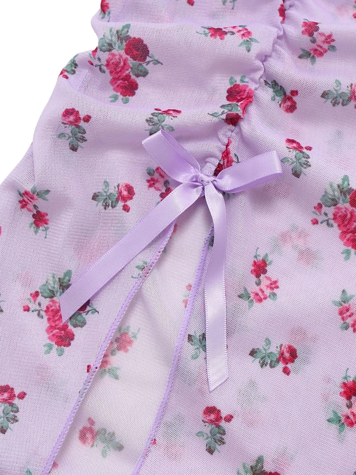 Lavender 1930s Ditsy Floral Bow Slip Nightdress sold by Retro Stage product image thumbnail 3