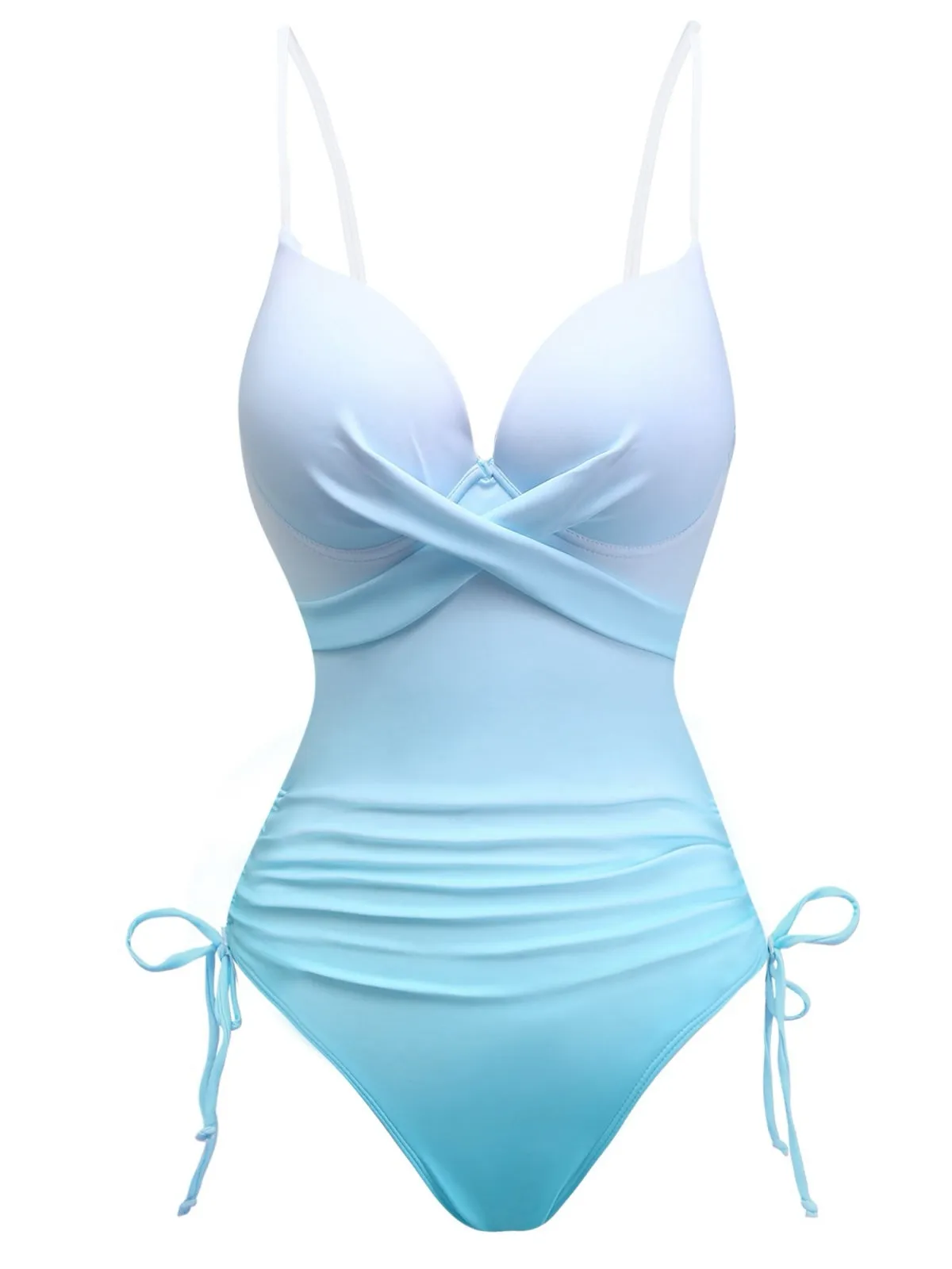 Light Blue 1940s Bow Spaghetti Strap One-Piece Swimsuit sold by Retro Stage
