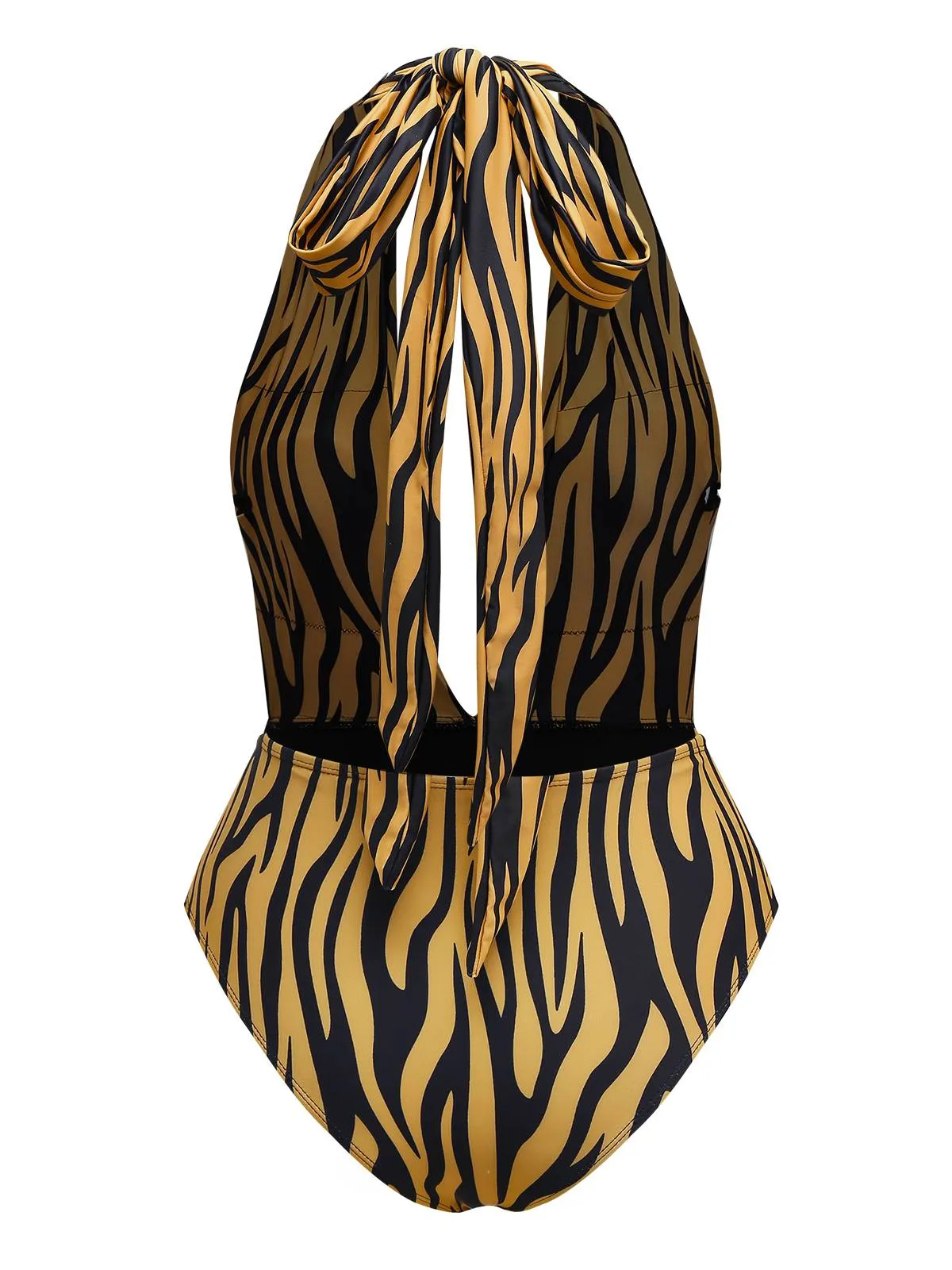 Brown 1960s Deep-V Zebra Stripe One-Piece Swimsuit sold by Retro Stage product image thumbnail 3