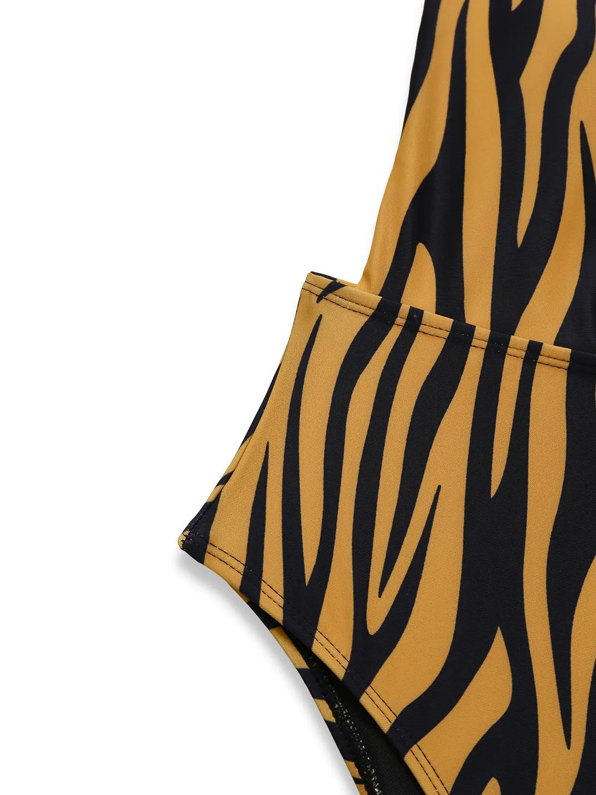 Brown 1960s Deep-V Zebra Stripe One-Piece Swimsuit sold by Retro Stage product image thumbnail 4