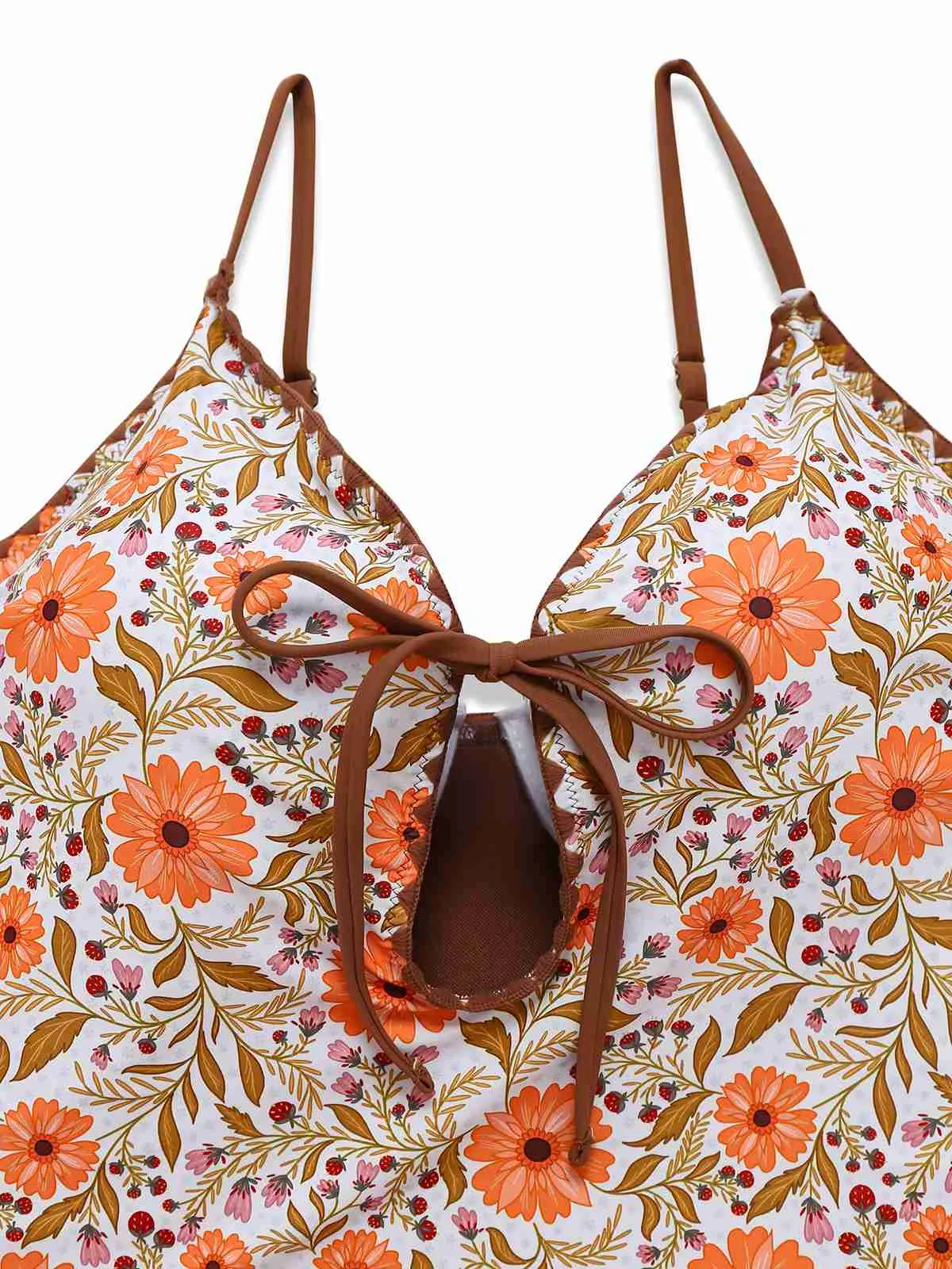 Khaki 1950s Floral Keyhole One-Piece Swimsuit sold by Retro Stage product image thumbnail 3