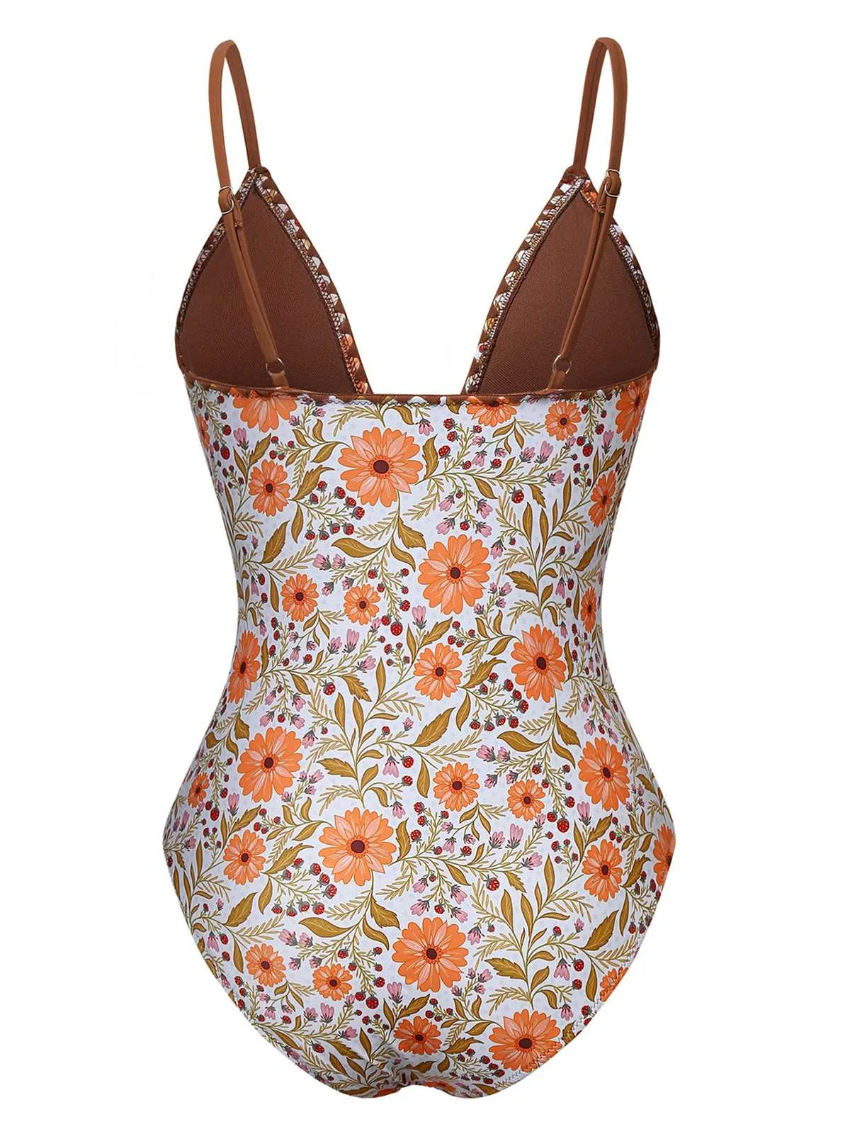 Khaki 1950s Floral Keyhole One-Piece Swimsuit sold by Retro Stage product image thumbnail 2