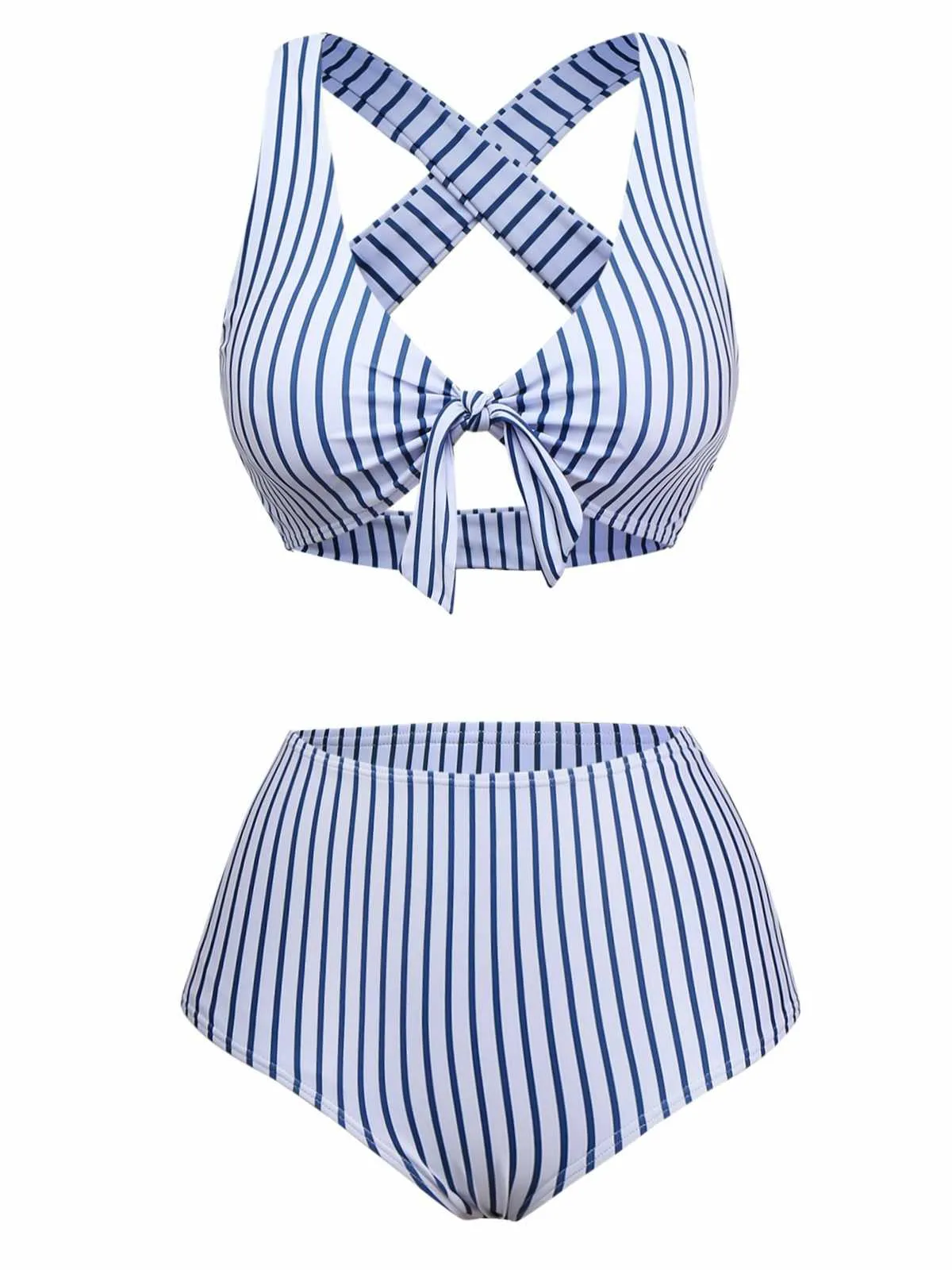 1950s Stripes Criss-Cross High-Waist Bikini Set sold by Retro Stage