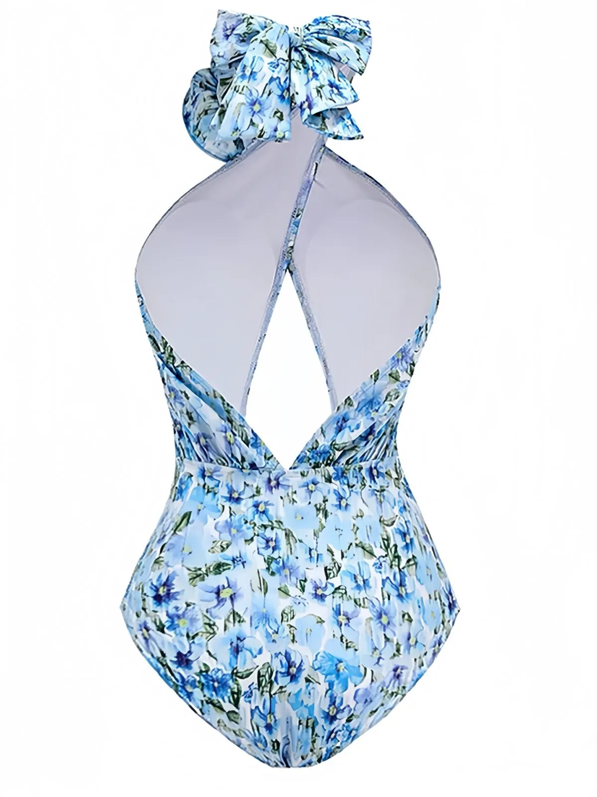 Blue 1930s Halter Floral Print 3D Rose Swimsuit sold by Retro Stage product image thumbnail 2