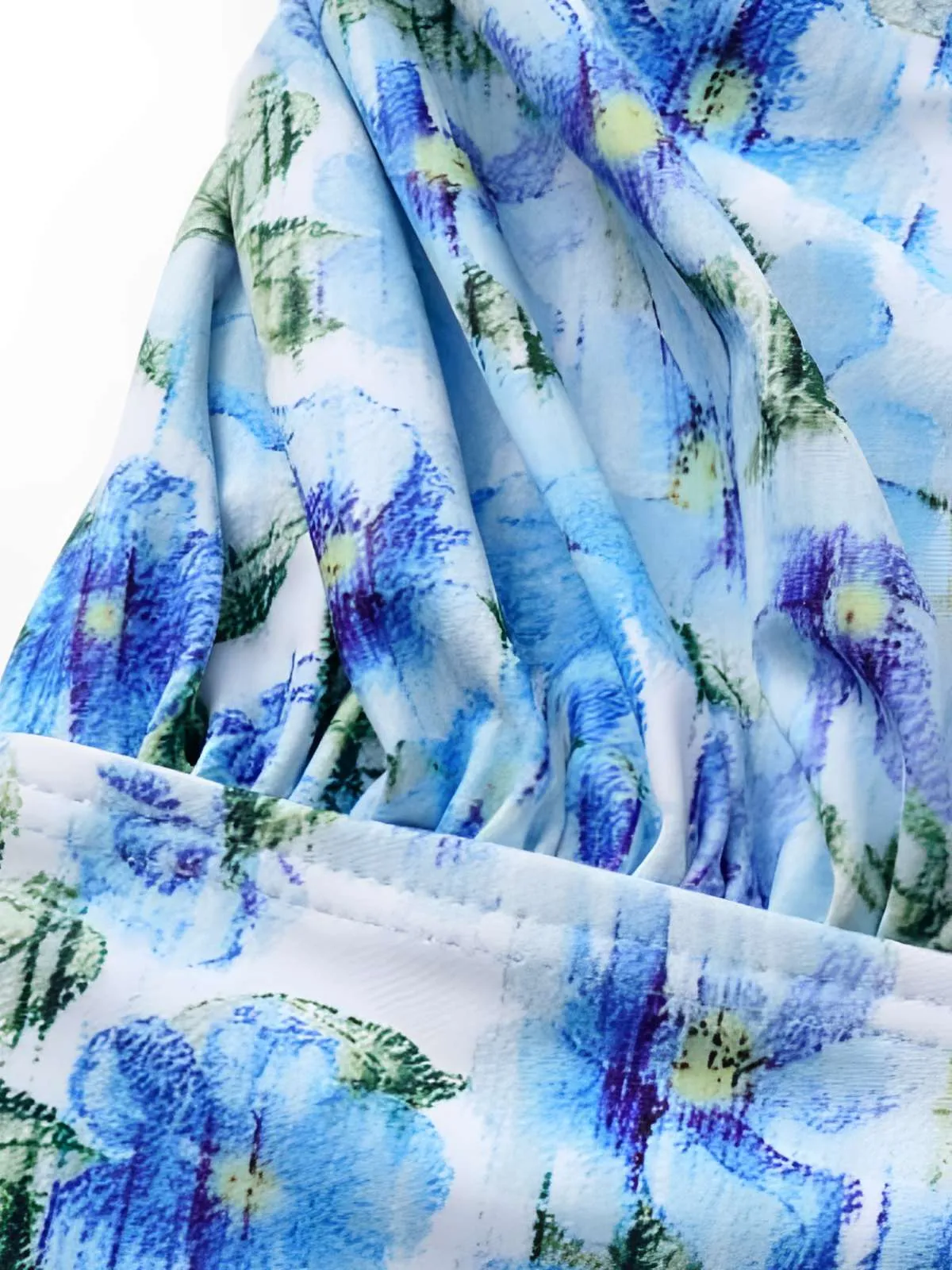 Blue 1930s Halter Floral Print 3D Rose Swimsuit sold by Retro Stage product image thumbnail 4