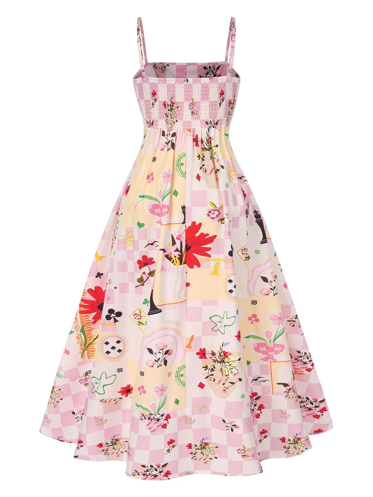 Multicolor 1940s Checkerboard Floral Spaghetti Straps Dress sold by Retro Stage product image thumbnail 2